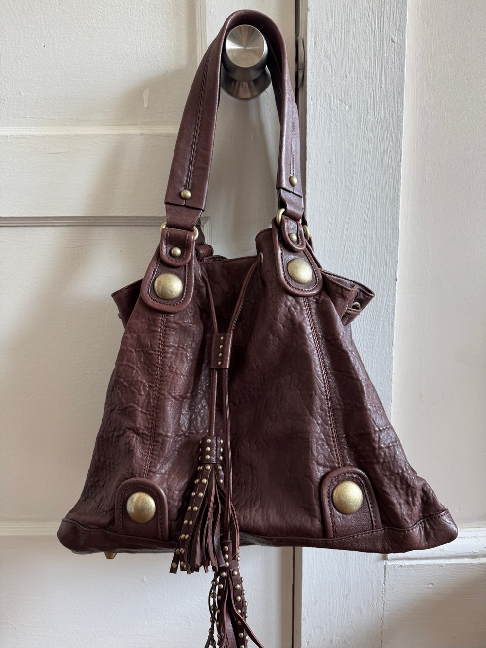 Cynthia Rowley Deep Brown Leather Tassel Shoulder Bag